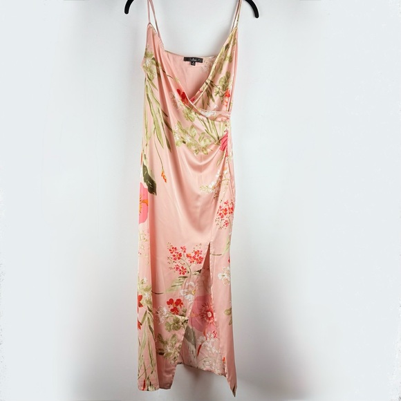 Lulus Remarkable Entrance Pink Floral Print Satin Midi Dress Prom Formal Party M - Picture 4 of 9